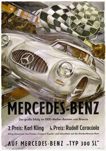 Mille Miglia, 1952. Rennsiegplakat von Hans Liska.